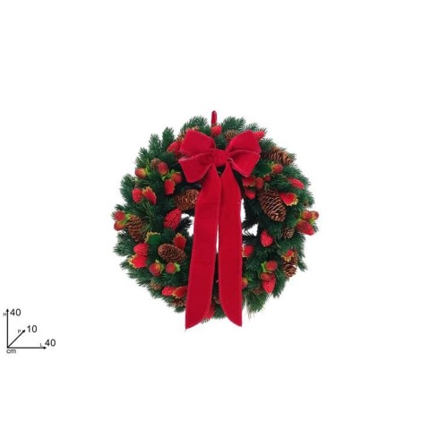 DIETROPORTA 40CM PIGNE E BACCHE FIOCCO ROSSO VELLUTO